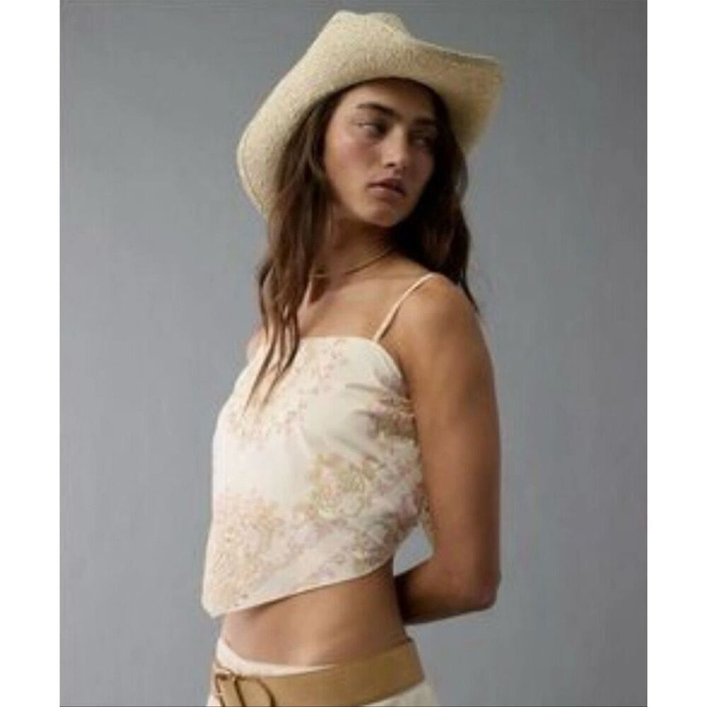 American Eagle Cream Paisley Bandana Top Festival Boho Size XS Cowgirl Rodeo